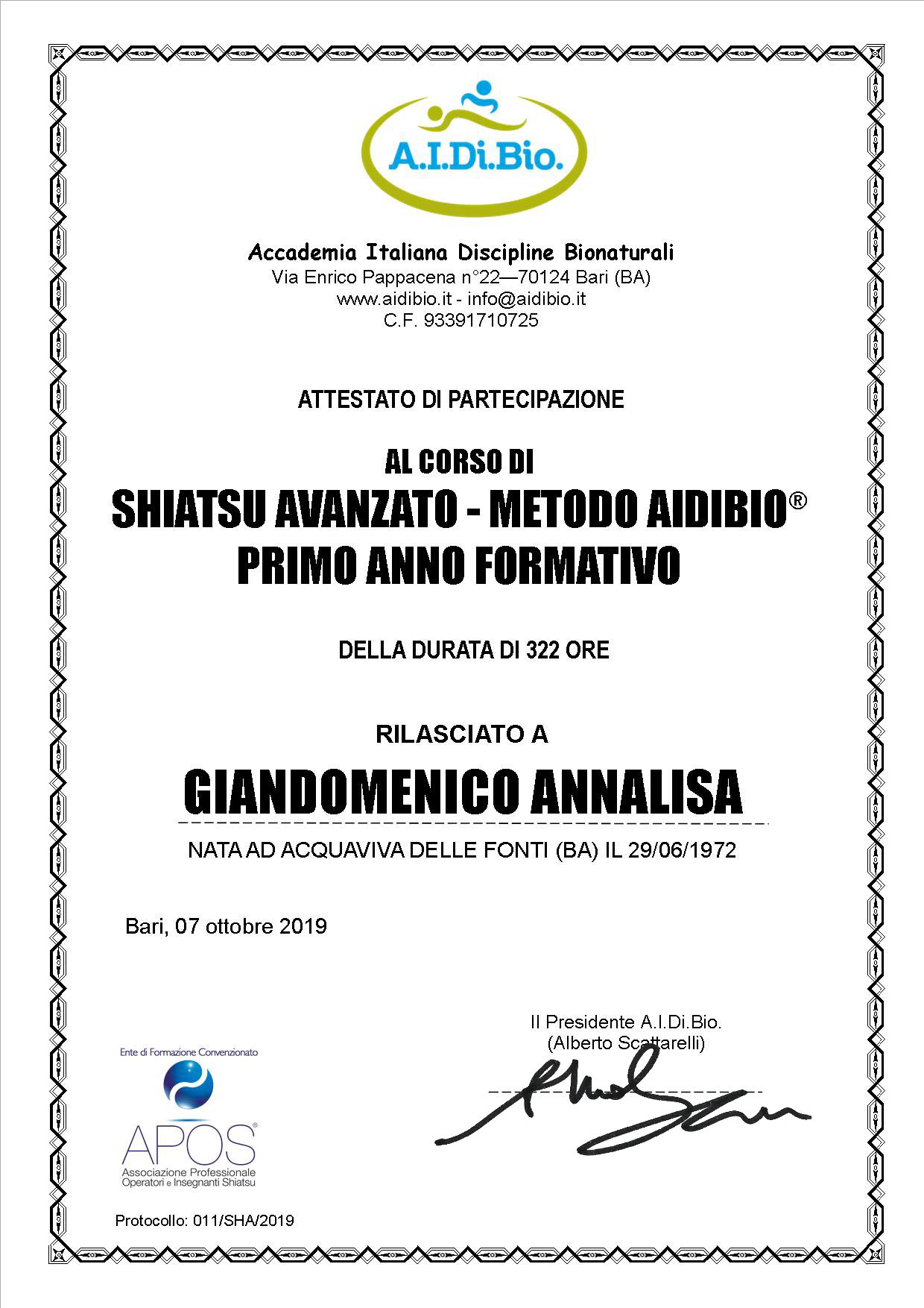 011 SHA 2019 Giandomenico